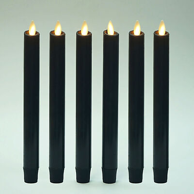 Luminara Flameless Moving Wick Taper Candles Battery Operated Black Set of 2 4 6