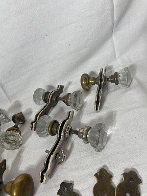#ad Vintage Glass Brass Doorknobs and Brackets