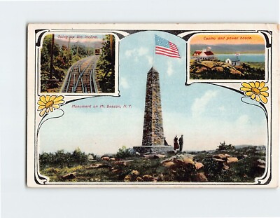 #ad Postcard Monument on Mt. Beacon Casino and Power House New York USA