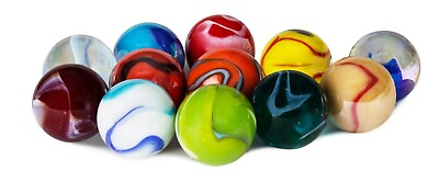 Set of 12 Glass Shooter Marbles Size 1 Inch 25mm Assorted Colors