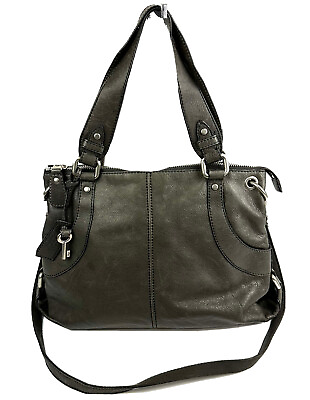 #ad Fossil Crossbody Bag Dark Gray Leather Handbag Vintage Inspired Two Way Wear