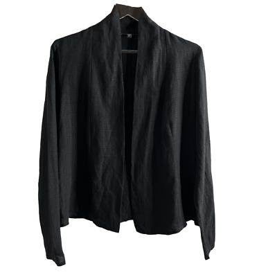 #ad Eileen Fisher Linen Blend Open Front Blouse Jacket Black Size PM