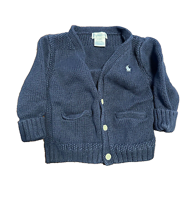 #ad Ralph Lauren Navy Blue Knit Baby Cardigan 12M