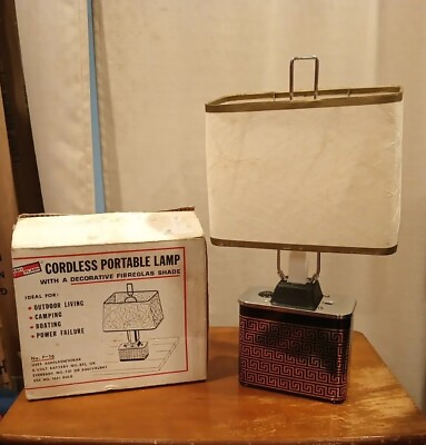 #ad Vintage Ashflash Cordless Portable Lamp 1960’s Mid Century Fiberglass Shade Prop