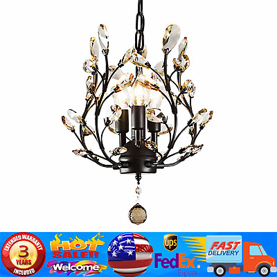 #ad Crystal Chandeliers 3 Light Small Chandelier Ceiling Pendant Lighting Black