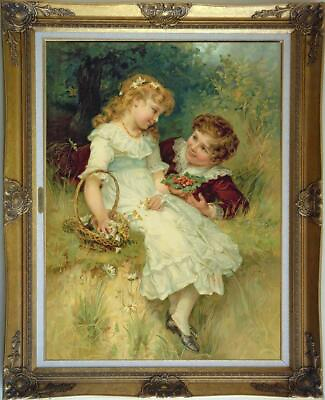#ad Old Master Art Antique Oil Painting Portrait girl boy on canvas 24quot;x36quot;