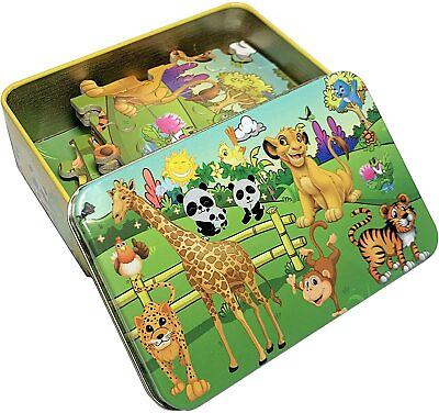 60 Pieces Jungle Animals Small Wooden Puzzle for Kids