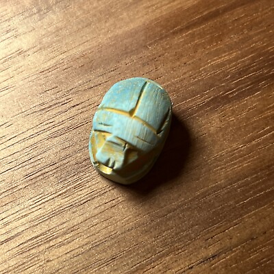 #ad #ad Small Vintage Antique Egyptian Carved Faience Scarab blue Beetle Focal Bead