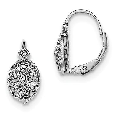 #ad 925 Sterling Silver Rhodium plated Polished CZ Leverback Earrings
