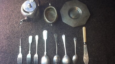 #ad Job Lot 10x Antique Silver Plated Servers Pickle Forks etc