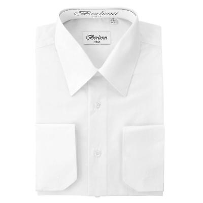 Berlioni Italy Men#x27;s Premium French Convertible Cuff Solid Dress Shirt White
