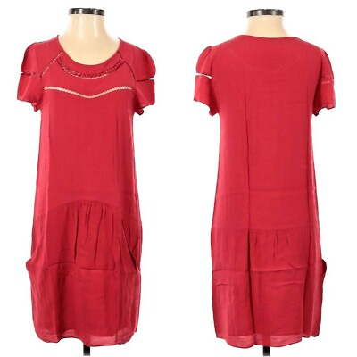 #ad Comptoir des Cotonniers Dress Red Drop Waist Pockets French Size 2