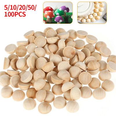 Half Wooden Balls Unfinished Split Natural Wood Beads Craft Paint Round Ball DIY
