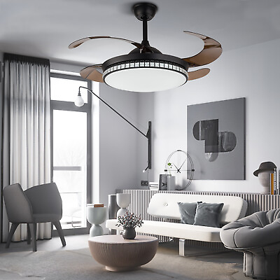 #ad 42quot; Ceiling Fan Light Retractable with Remote Chandelier LED Lamp 3 Color Change