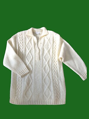 #ad Womens Vtg Exclusive Hand Knit for Jones New York Longer Length Sweater L Ivory