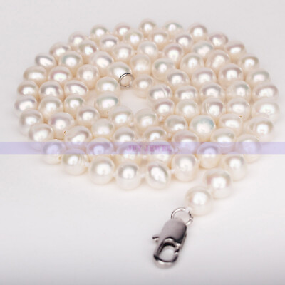 Genuine Natural White Pearl Necklace 24 inch Bridal Choker Jewelry