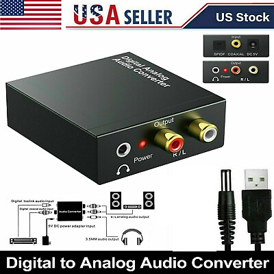Optical Coaxial Digital to Analog Audio Converter Adapter RCA L R 3.5mm