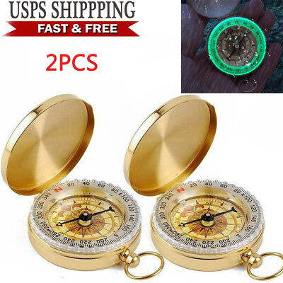 2Packs Portable Compass Brass Keychain Watch Pocket Outdoor Camping Hiking