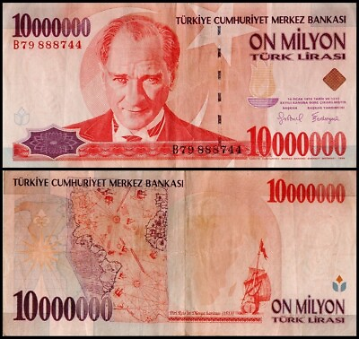 #ad Turkey 10 Million Lira Banknote L.1970 1999 Used. USA SELLER