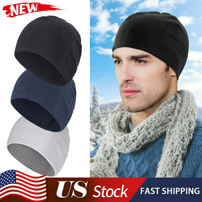 Windproof Beanie Hat Fleece Ski Skull Cap Cuff Winter Warm Slouchy for Men Women