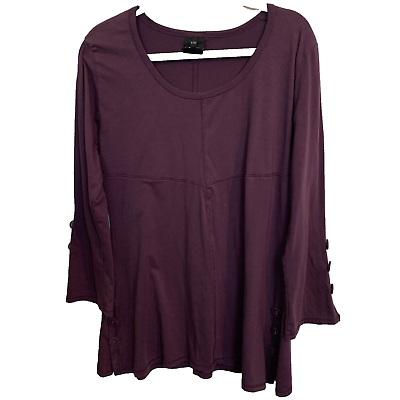 #ad Noelle Woman#x27;s Purple Long Sleeve Scoop Neck Sleeve Buttons Top SIze L XL