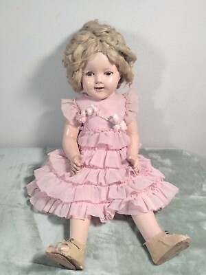 #ad ANTIQUE 1930s Ideal 25” Big SHIRLEY TEMPLE DOLL w Original Pin FULL COMPOSITION