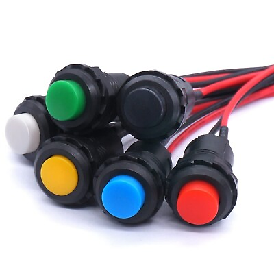 #ad 6Pcs Latching Push Button Switch 12Mm SPST Self Locking 6 Color Off On 3A 120VA