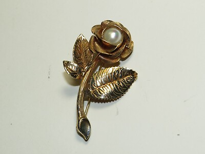 #ad Vintage Winard 12K GOLD Flower faux pearl Brooch pin