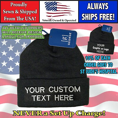 Custom Embroidered Knit Cap Personalized Embroidered w Your Text in 1 Line or 2