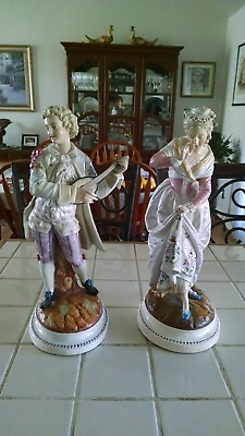#ad ANTIQUE 19TH CENTURY FRENCH 16quot; PORCELAIN FIGURINE LADY AND GENTLEMAN RARE