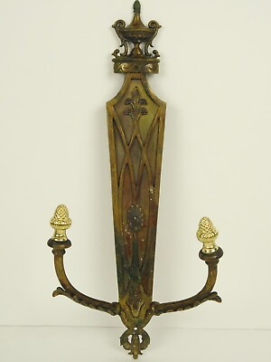 Antique Hollywood Regency Ornate Bronze Brass Wall Sconce Fixture 16.5quot; Tall
