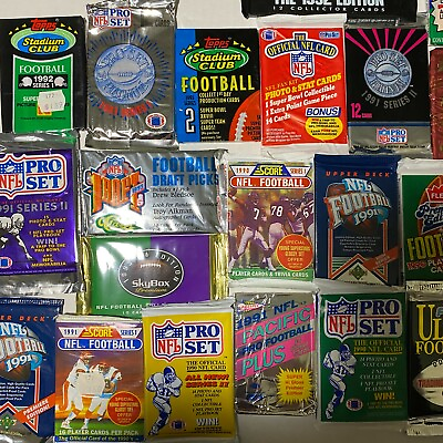 #ad 100 Vintage Football NFL Cards In Factory Sealed Packs Unopened Lot HOF Rookies