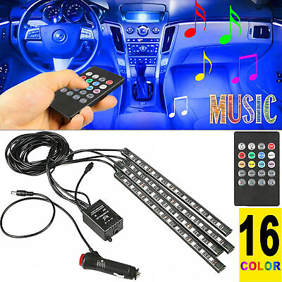 #ad Car RGB 48 LED Light Strip Interior Atmosphere Neon Lamp Remote Control For Cars