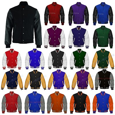 Varsity Letterman Wool amp; Real Cowhide Leather Sleeves High Quality Bomber Jacket