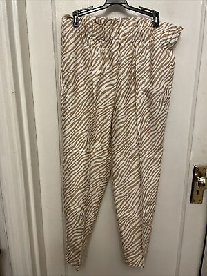 #ad Ann Taylor Zebra Beige Brown Print High Waist Pull on Tapered Pant NWT