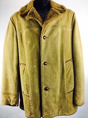 Vintage Leather Coat Brown Sears Fake Fur Hippy Boho Rock 60S 70S 80S