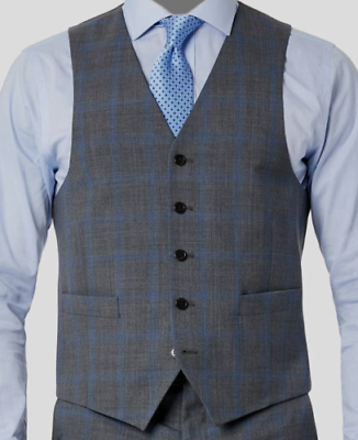 #ad Lauren Ralph Lauren Men#x27;s Large Wool Stretch Suit Vest Grey Blue Plaid