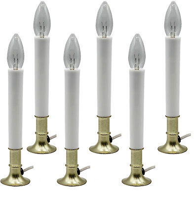 Electric Window Candle Lamp with Brass Plated Base Dusk to Dawn Sensor 6 Pack