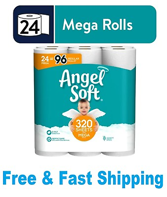 Angel Soft Toilet Paper 24 Mega Rolls = 96 Regular Rolls 2 Ply Bath Tissue