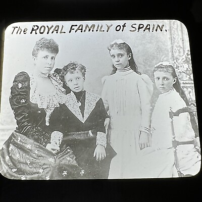 #ad Antique Magic Lantern Glass Slide Photo Royal Family Of Spain