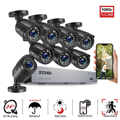 #ad ZOSI 8CH 5MP Lite DVR 1080P Outdoor CCTV Security Camera System Kit Night Vision