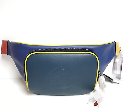 Coach Men#x27;s Thompson Belt Bag in Colorblock Leather Gunmetal Multi Color New
