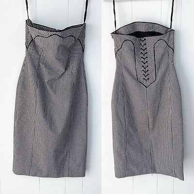 #ad Karen Millen Black White Gingham Strapless Corset Back Detail Dress Size 6 *Flaw