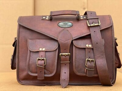 Vintage Leather Messenger Shoulder Laptop Carrying Case Large Bag Men#x27;s Genuine