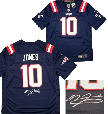 #ad New England Patriots Mac Jones Autographed Blue Nike Gameday Jersey Size L...