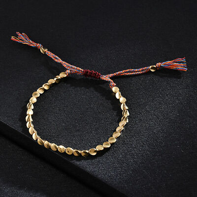 #ad Handmade Tibetan Buddhist Braided Cotton Copper Beads Lucky Rope Bracelet