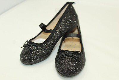 #ad NWT Cat amp; Jack Girls Shoes Sparkling Black Glitter Slip on Ballet Flats SIZE 10