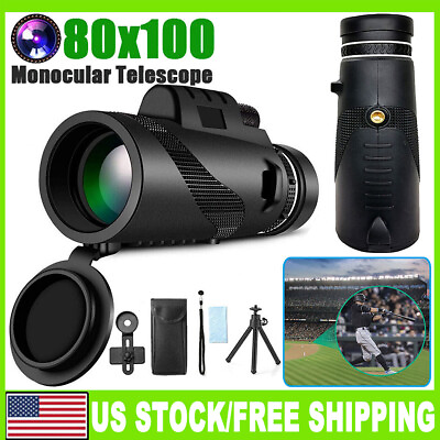Day Vision 80x100 Zoom HD Monocular Telescope BAK4Tripod US Free Shipping