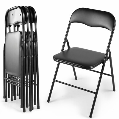 #ad 5 Pack Plastic Folding Chairs Wedding Banquet Seat Party Event Chair Black