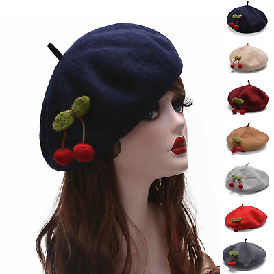 Felted Cherry Women Wool Beanie Winter Accessory 1940s Fashion Slouchy Hats A465